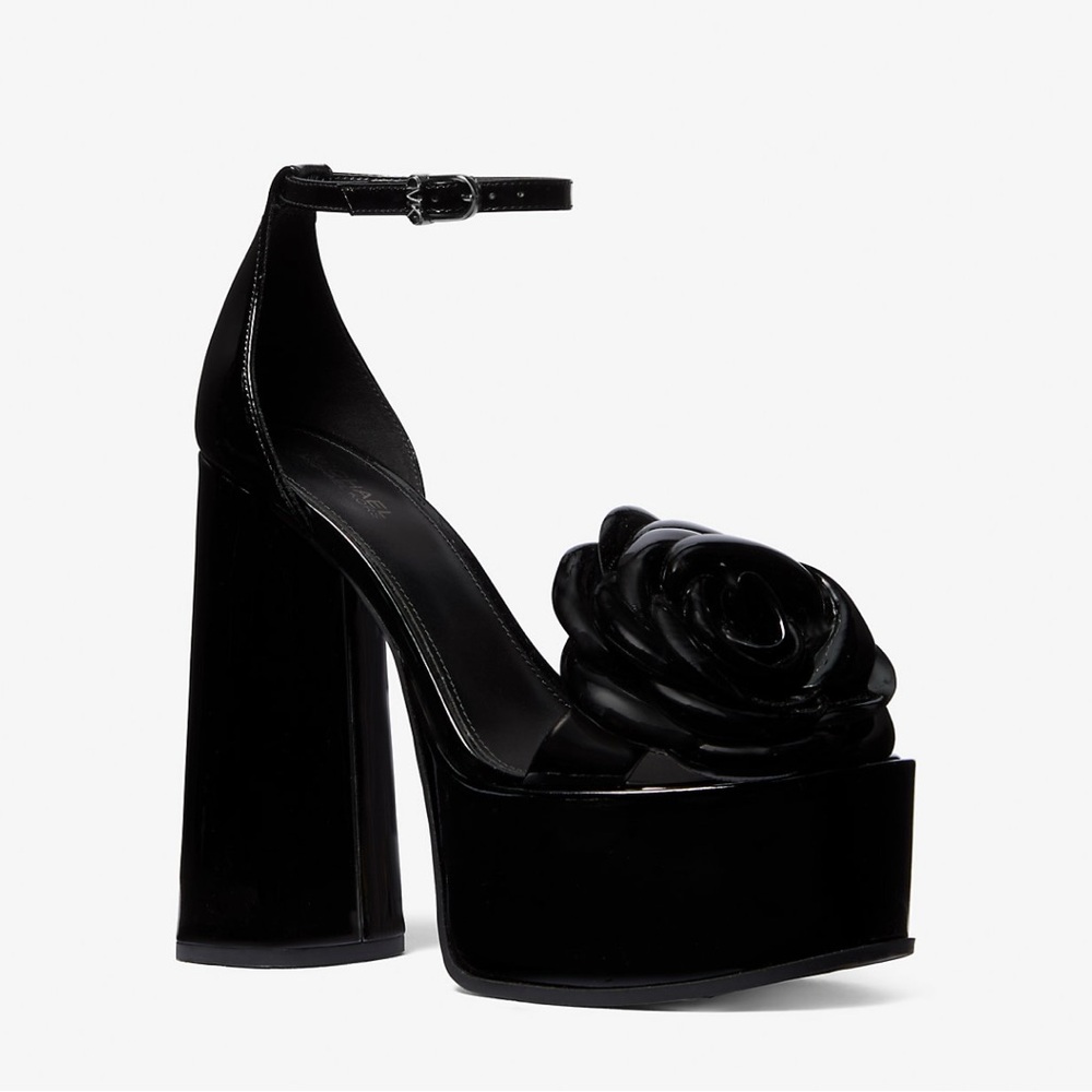 Michael Kors Black Platform Sandals with Rose Detail